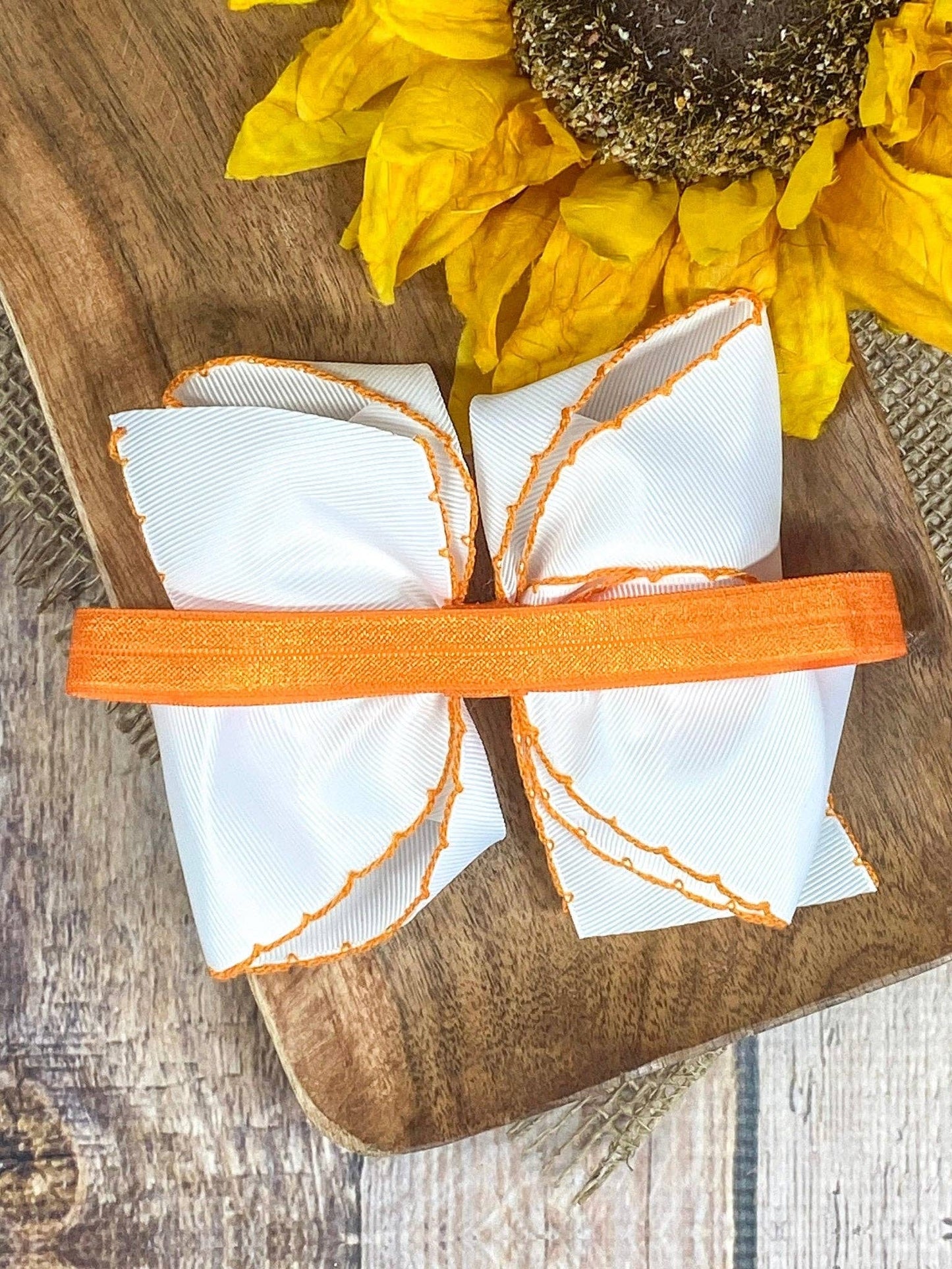 Sunflower Embroidered Moonstitch Hair Bow Headband