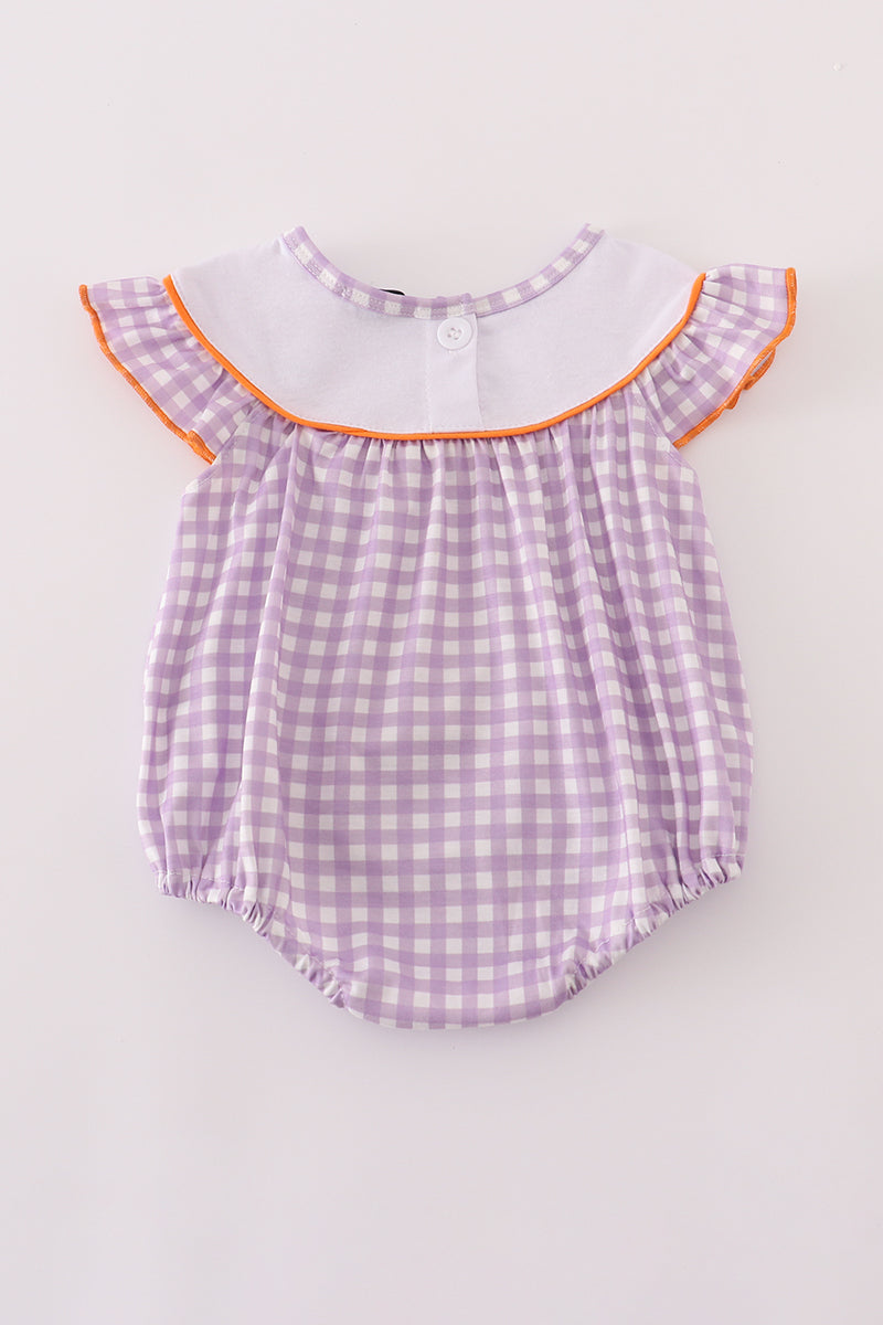 Purple Halloween Embroidered Girls Romper