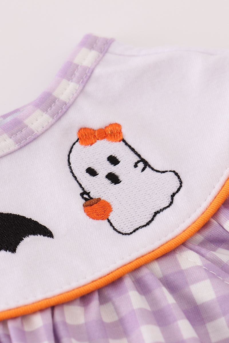 Purple Halloween Embroidered Girls Romper