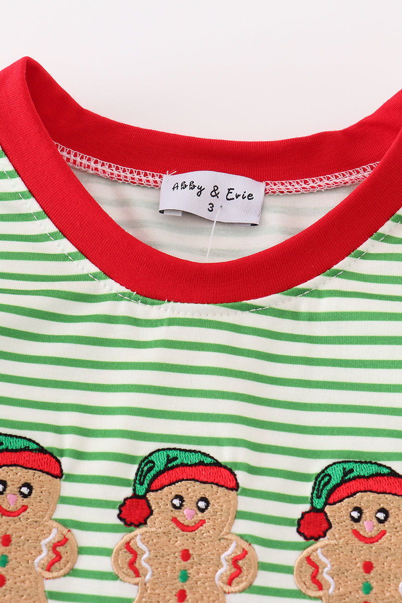 Striped Gingerbread Embroidered Christmas Boys Top