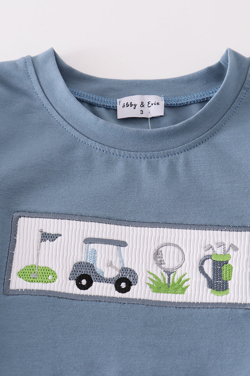 Boys Blue Embroidered Golf Short Set