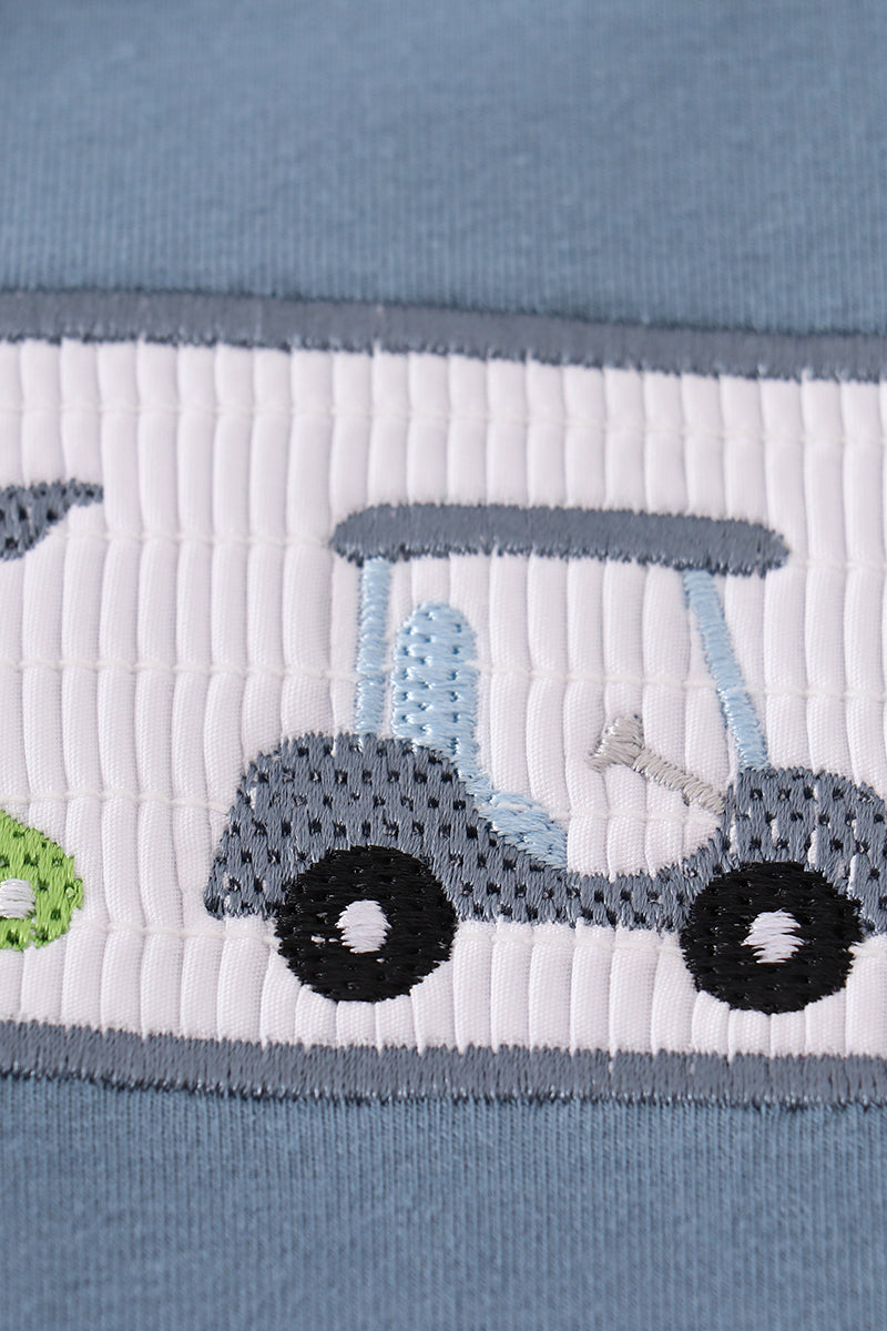 Boys Blue Embroidered Golf Short Set