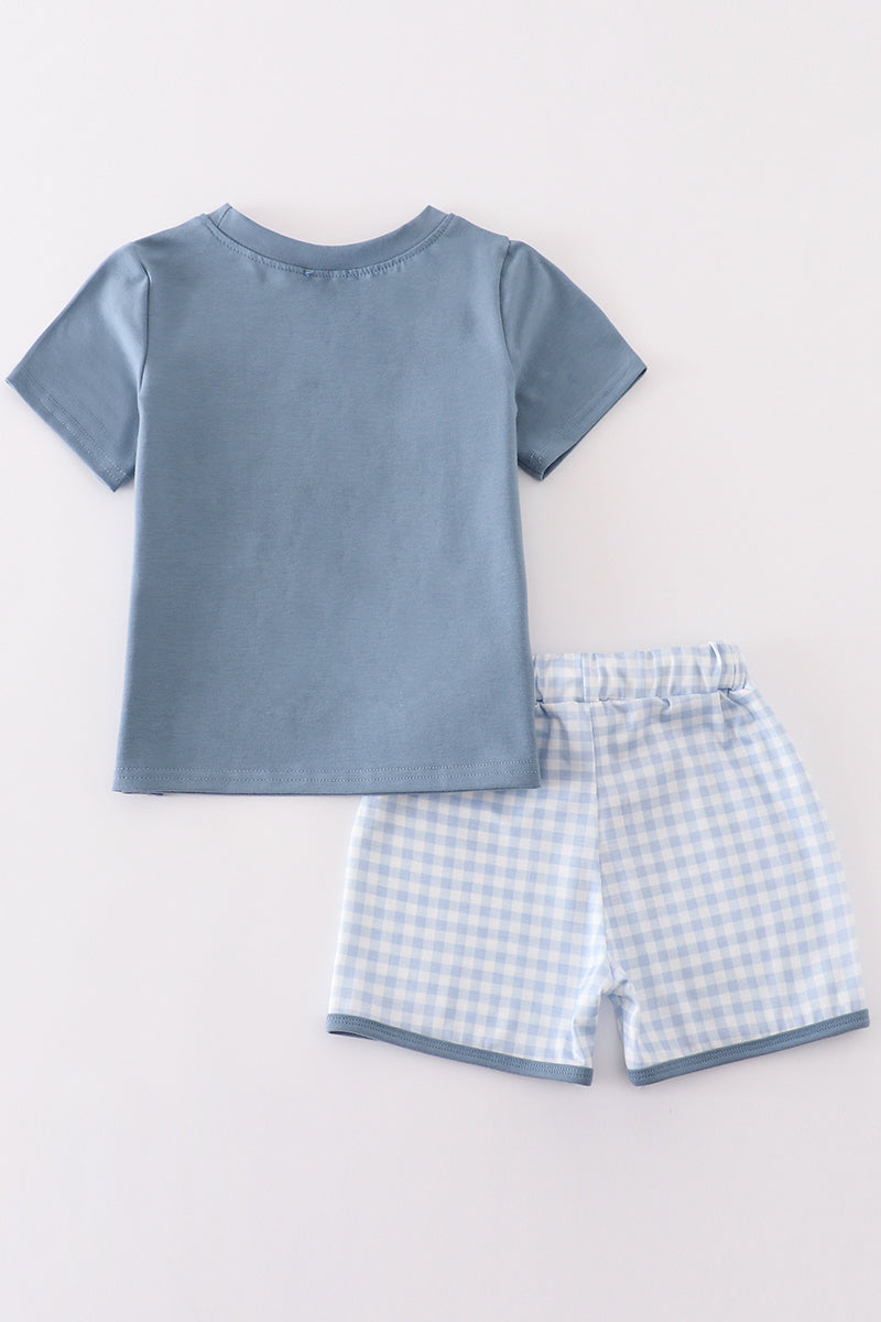 Boys Blue Embroidered Golf Short Set