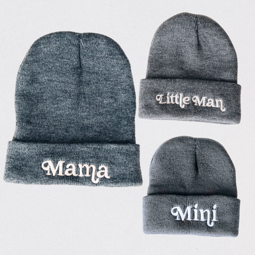 Matching Knit Hats- Little Man- Dark Gray: Infant Size