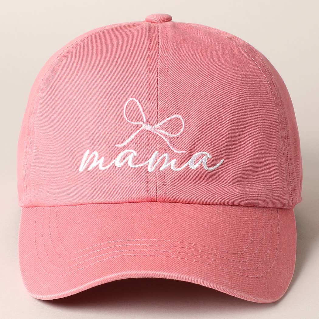 Mama Bow Embroidered Pink Baseball Cap