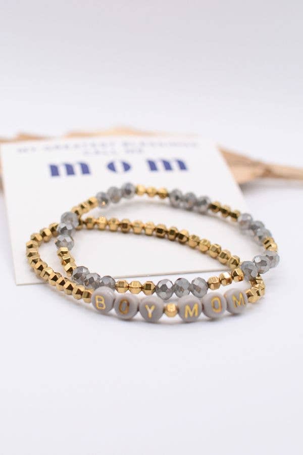 Gold and Gray Boy Mom Bracelet Set