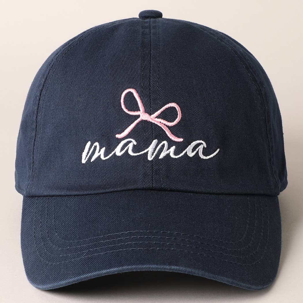 Mama Bow Embroidered Navy Baseball Cap