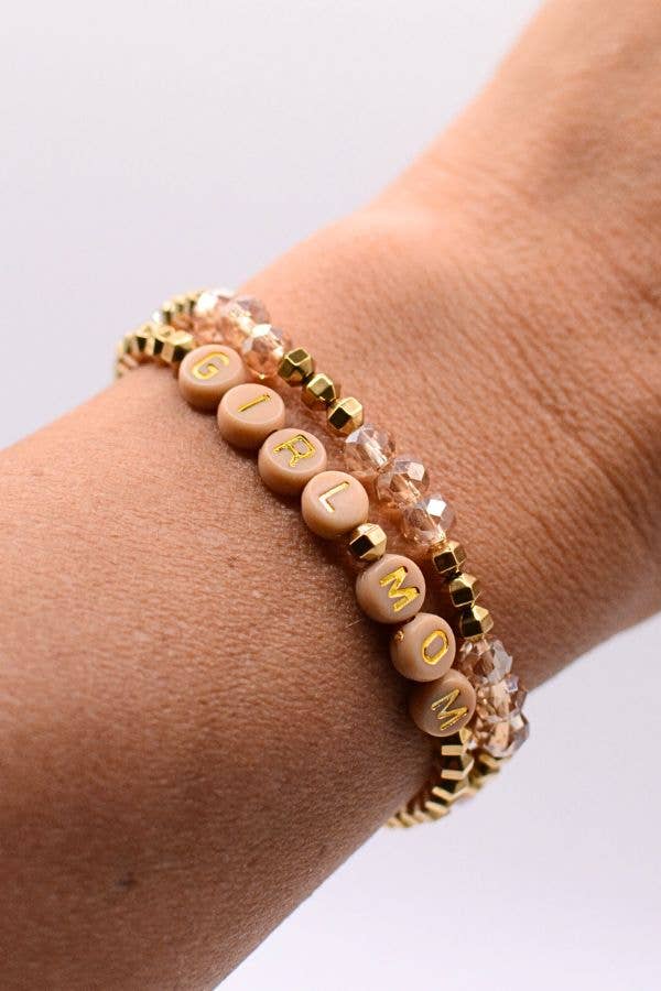 Gold and Pink Girl Mom Bracelet Set