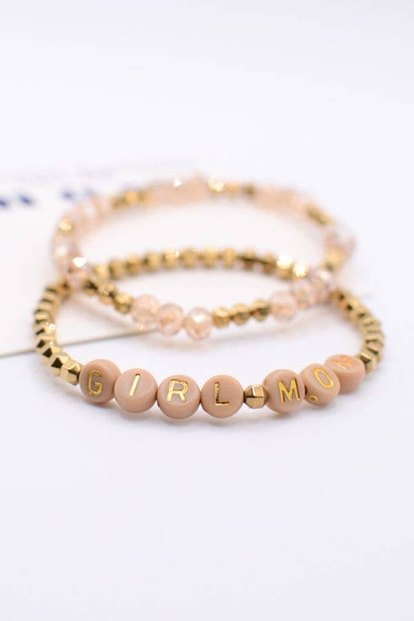 Gold and Pink Girl Mom Bracelet Set