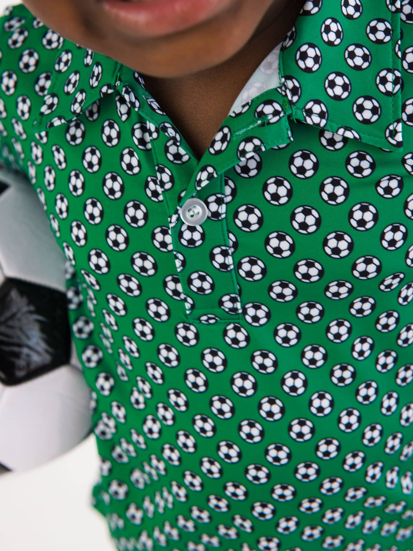 Boys Soccer Mania Knit Short Sleeve Green Performance Polo