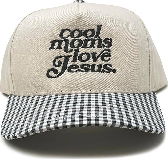 Cool Moms Love Jesus - Gingham Print Beige/Black