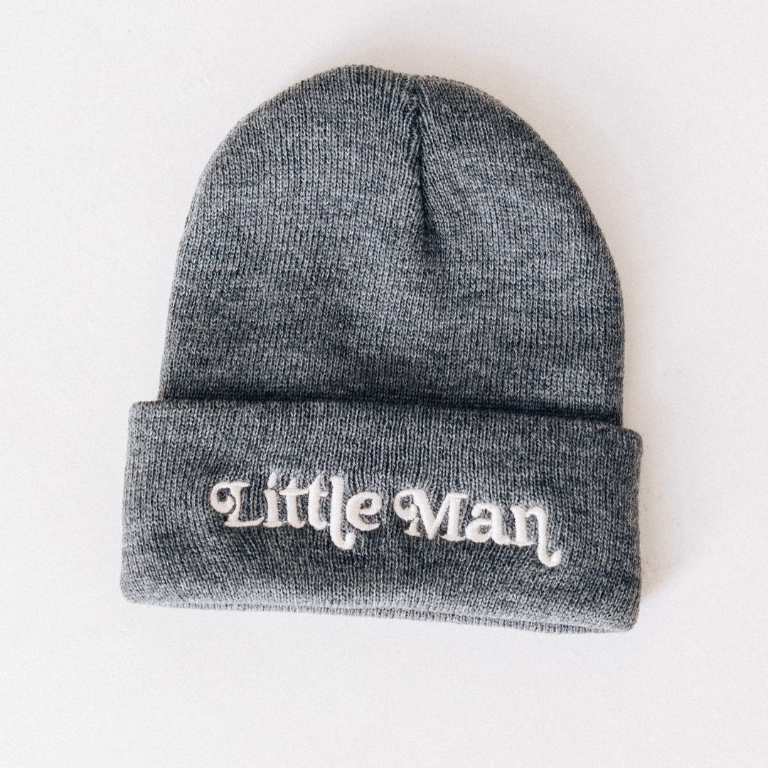 Matching Knit Hats- Little Man- Dark Gray: Infant Size