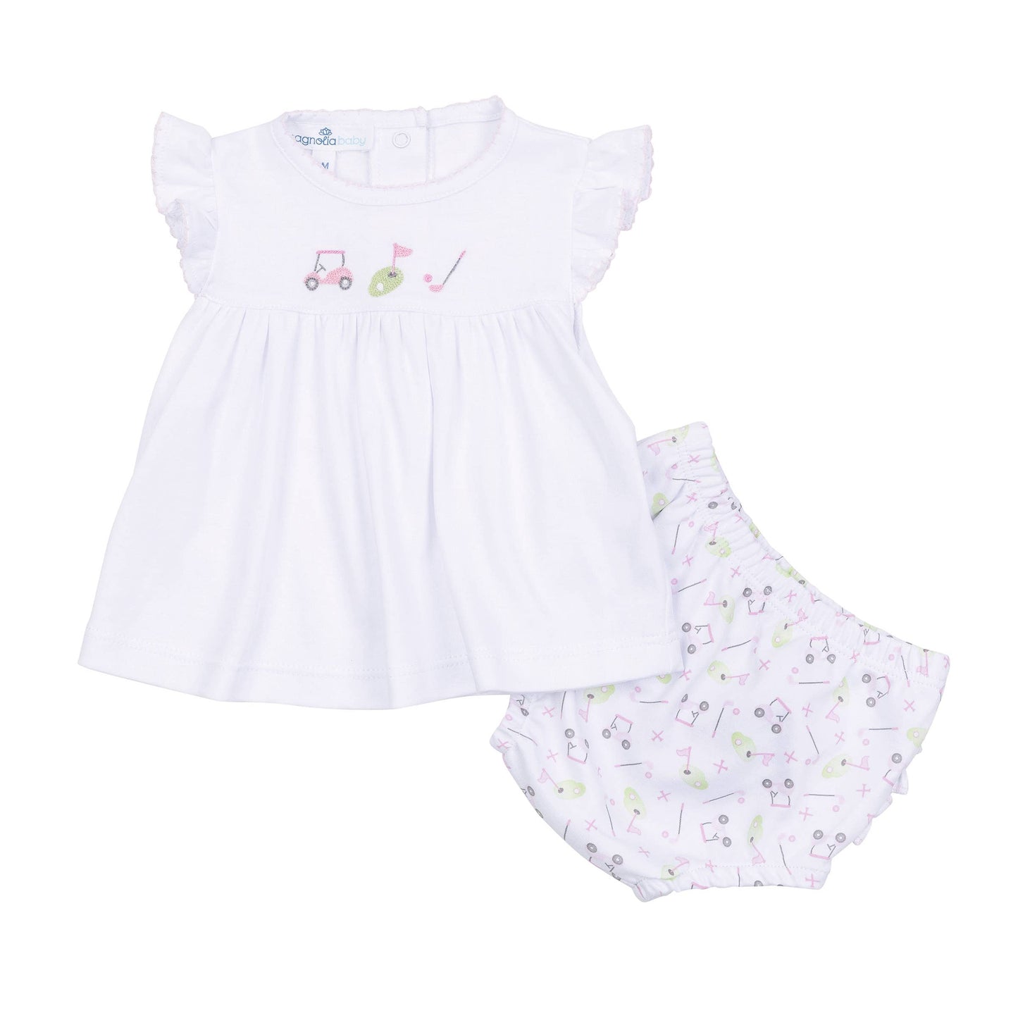 Tiny Tee Time Girls Embroidered Diaper Cover Set