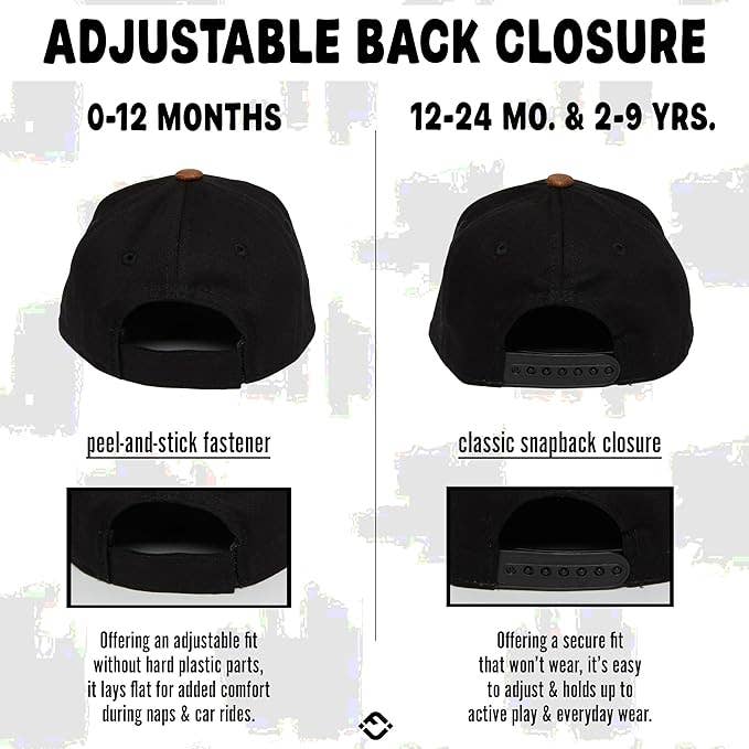 Kids Flat Brim Snacks For Dinner Hat- Black/Faux Leather