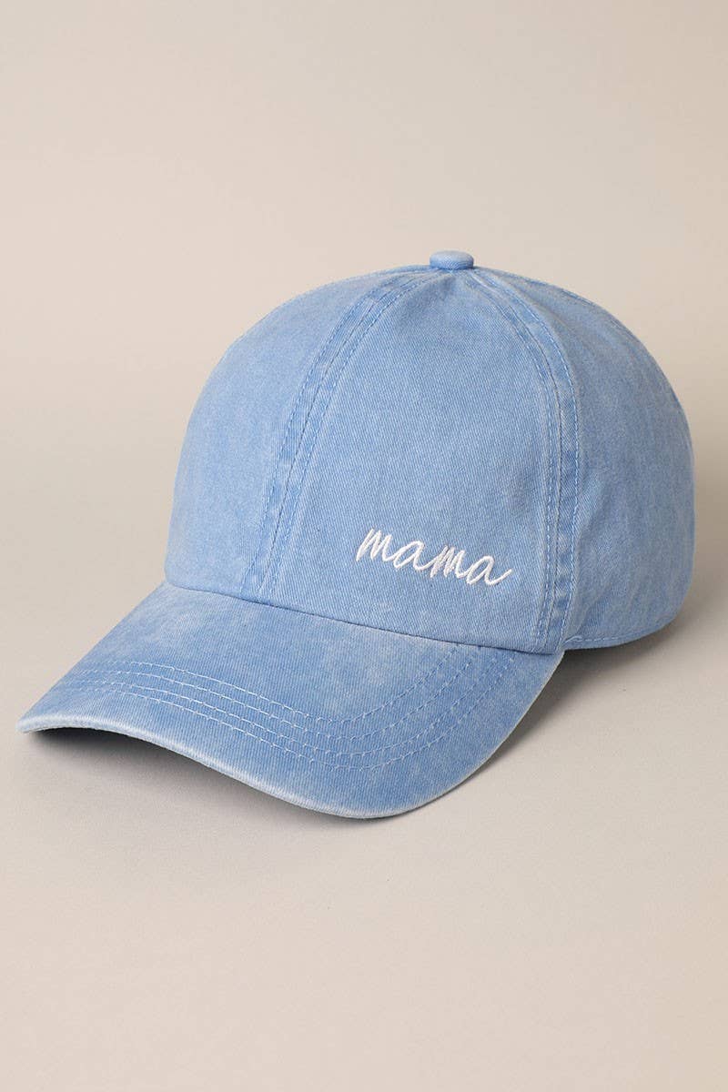 Mama Embroidered Baseball Cap in Light Blue