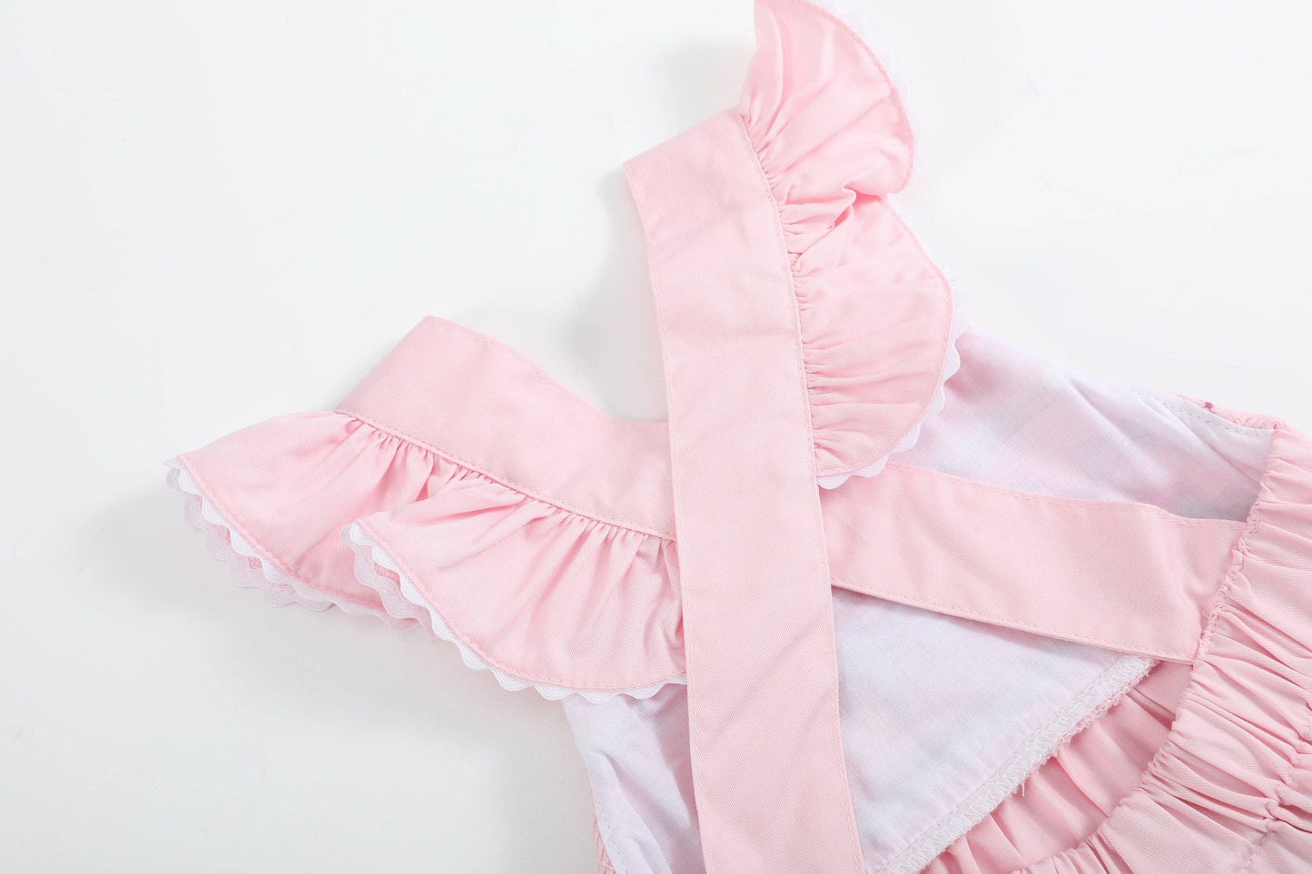 Pink and White bows Smocked Ruffle Romper