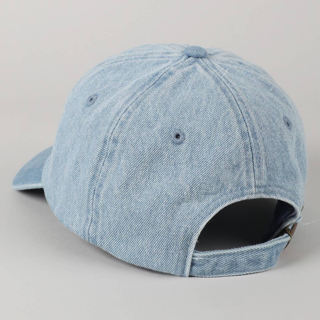 Put It On My Husband's Tab Women's Embroidery Denim Cap: Denim & White