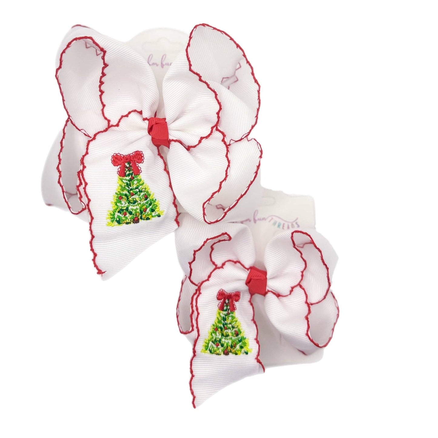Holiday Christmas Tree Moonstitch Hair Bow: 5.5 inch