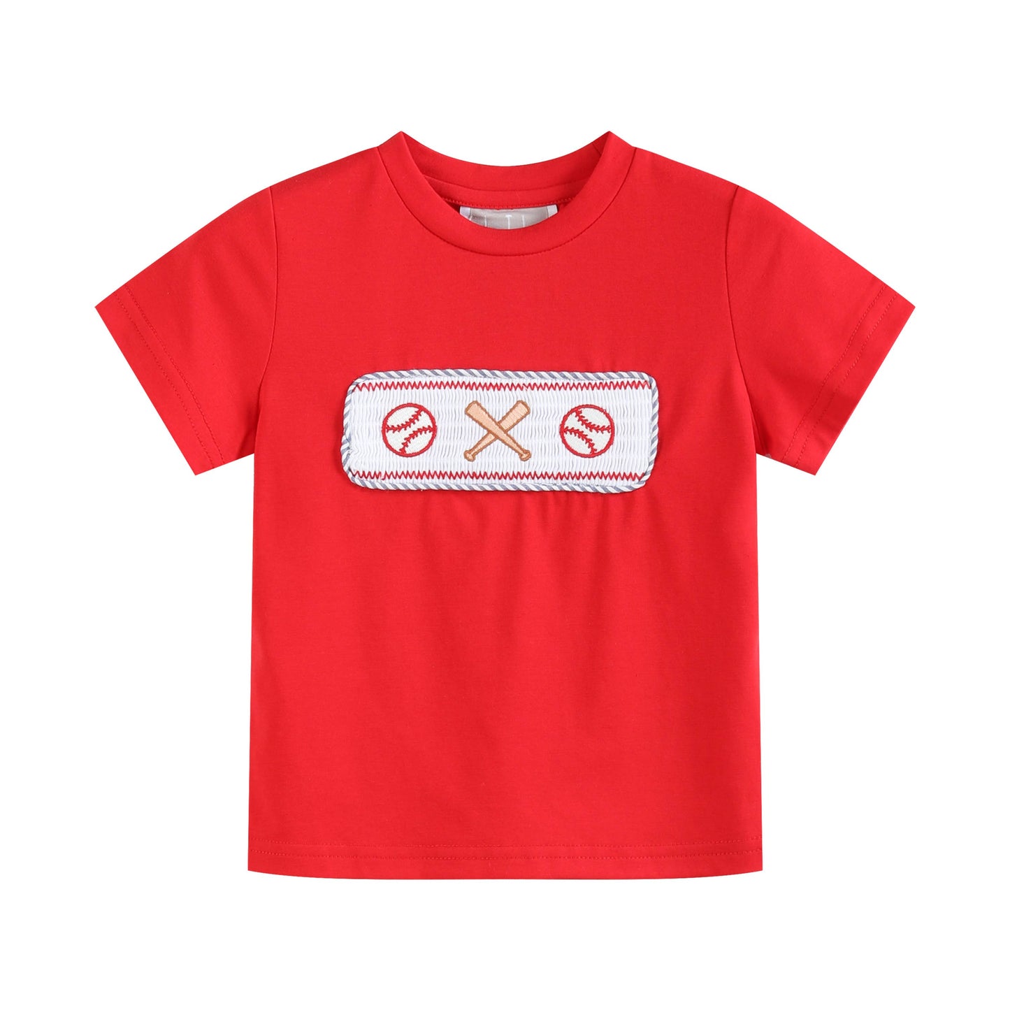 Red and Blue Baseball Smocked Boys Short Set