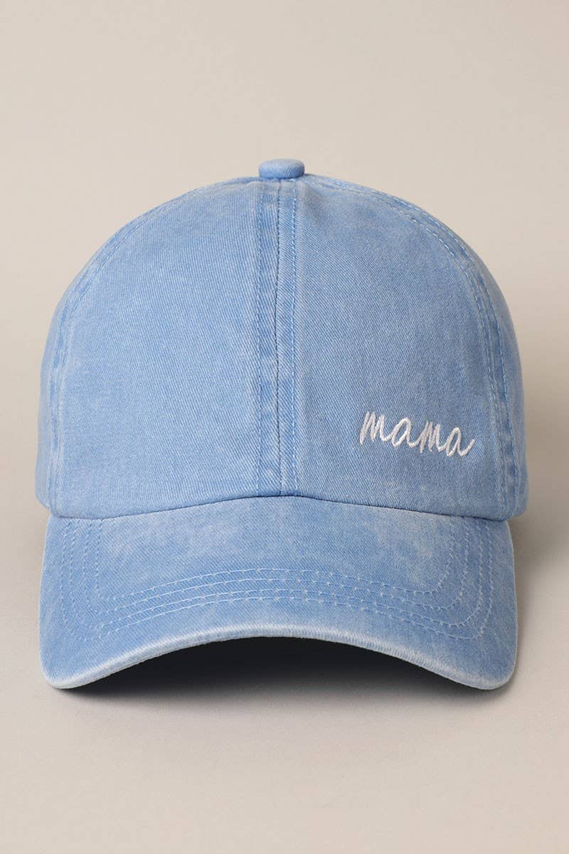 Mama Embroidered Baseball Cap in Light Blue