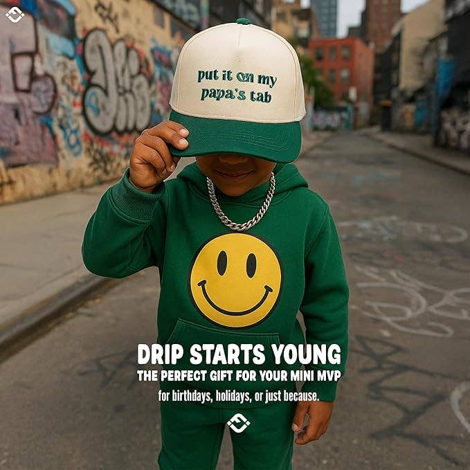 Baby 2-Tone Cap: Put It on My Papa's Tab (Green/Beige)