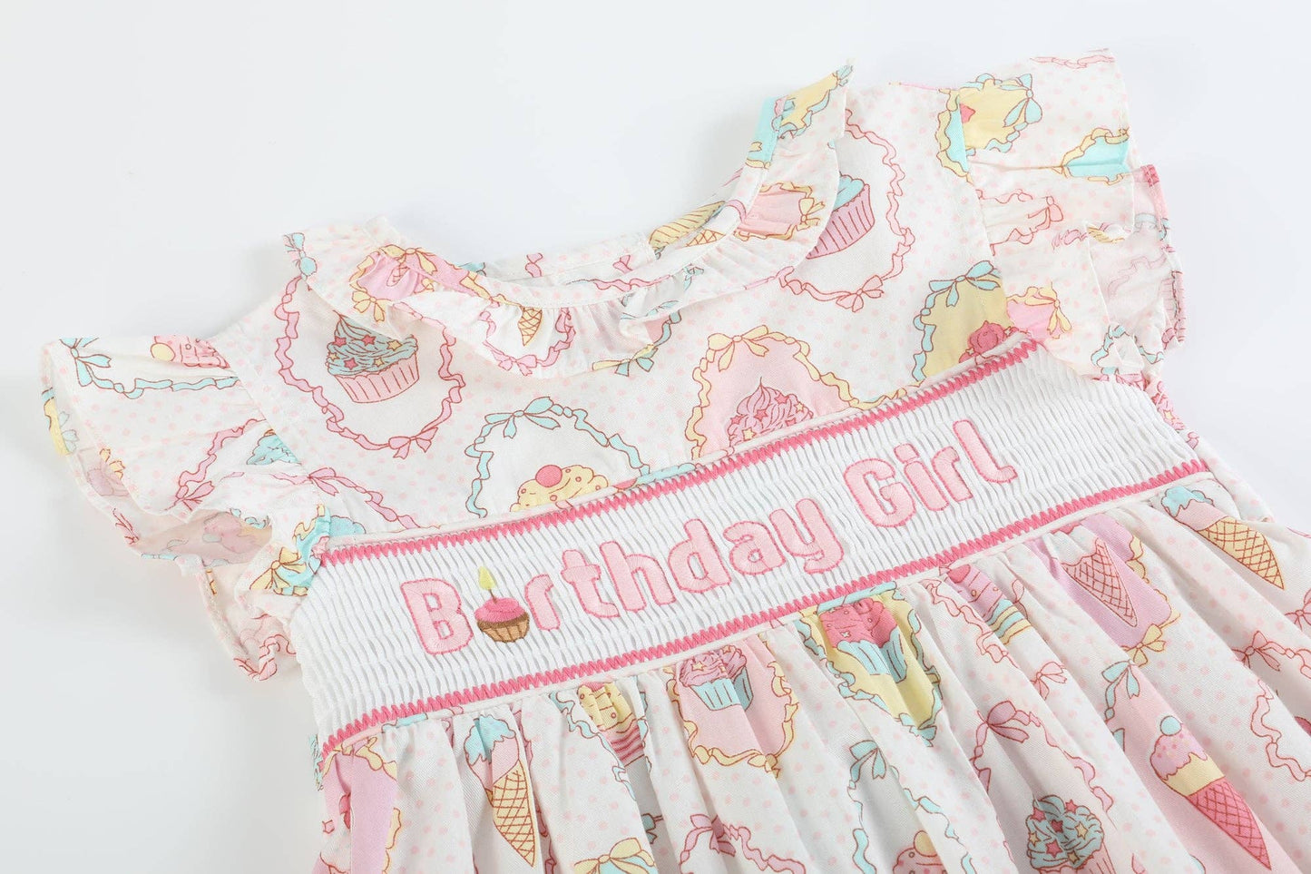 Pink and White Cupcake Birthday Girl Smocked Dress