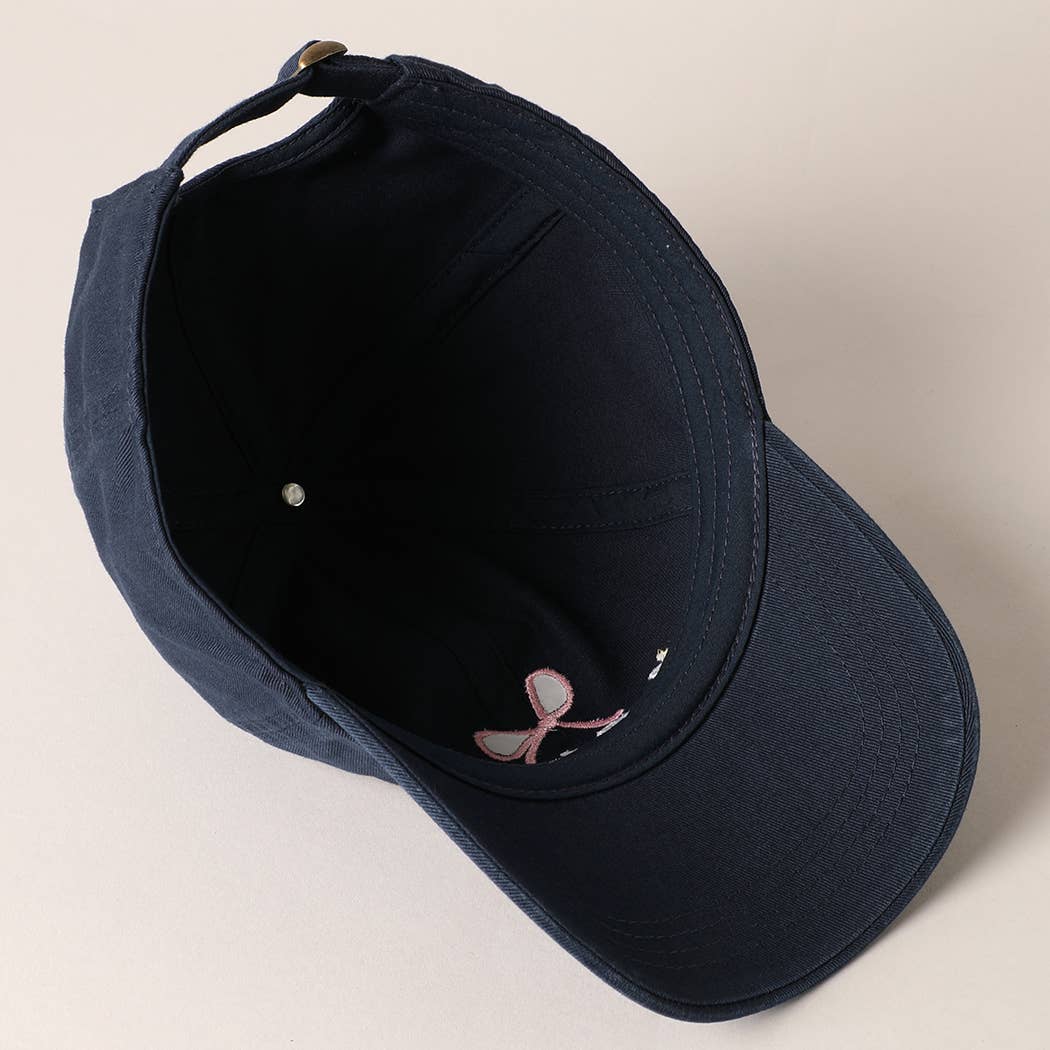 Mama Bow Embroidered Navy Baseball Cap