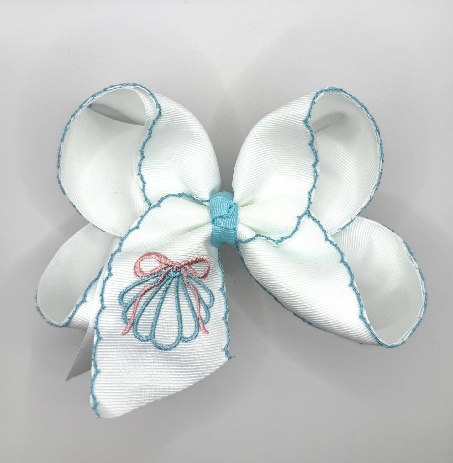 Pink & Blue Shell Moonstitch Girls Hairbow
