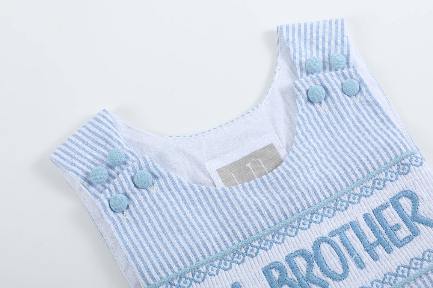 Light Blue Seersucker Lil Brother Smocked Outfit