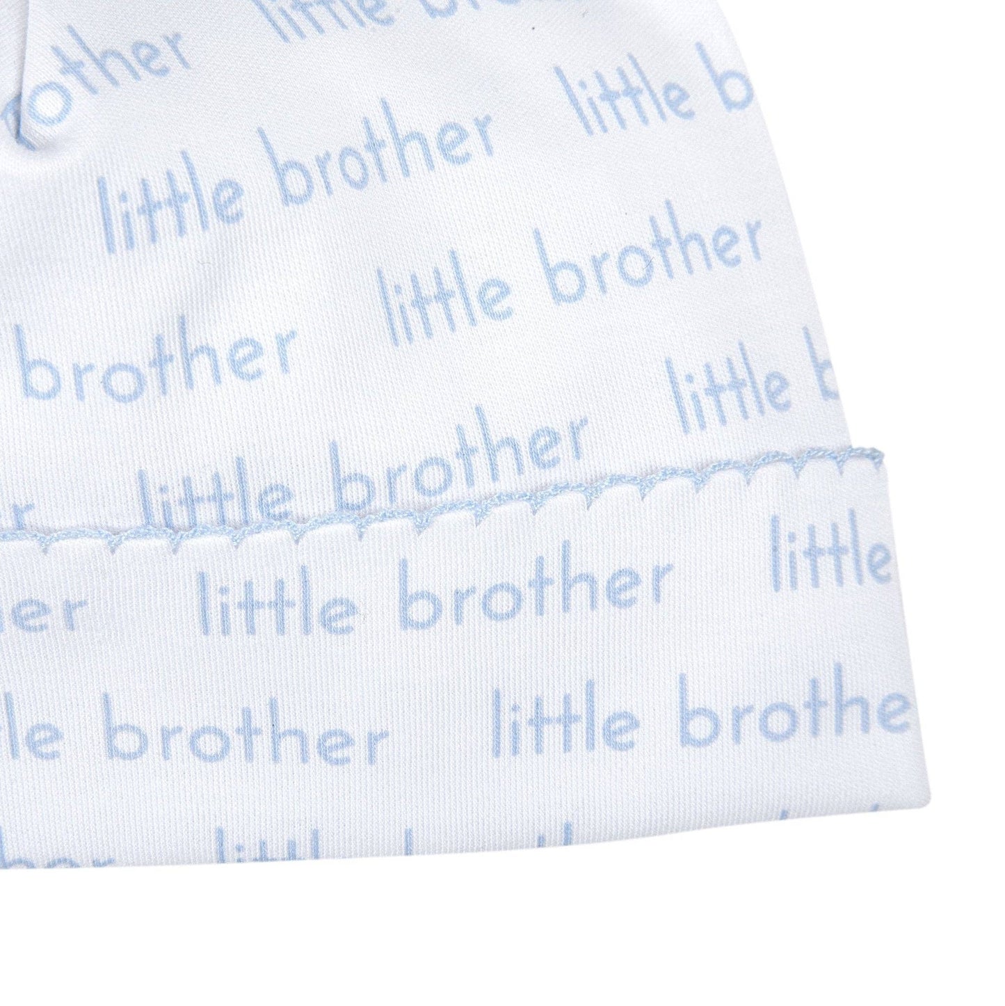 Little Brother in Blue Print Baby Hat