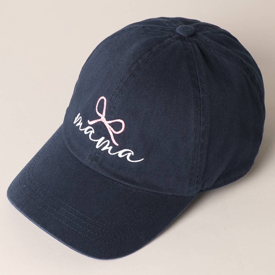Mama Bow Embroidered Navy Baseball Cap