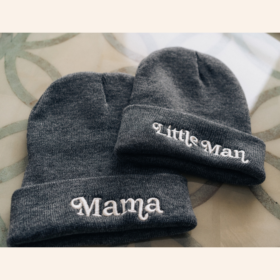 Matching Knit Hats- Little Man- Dark Gray: Infant Size