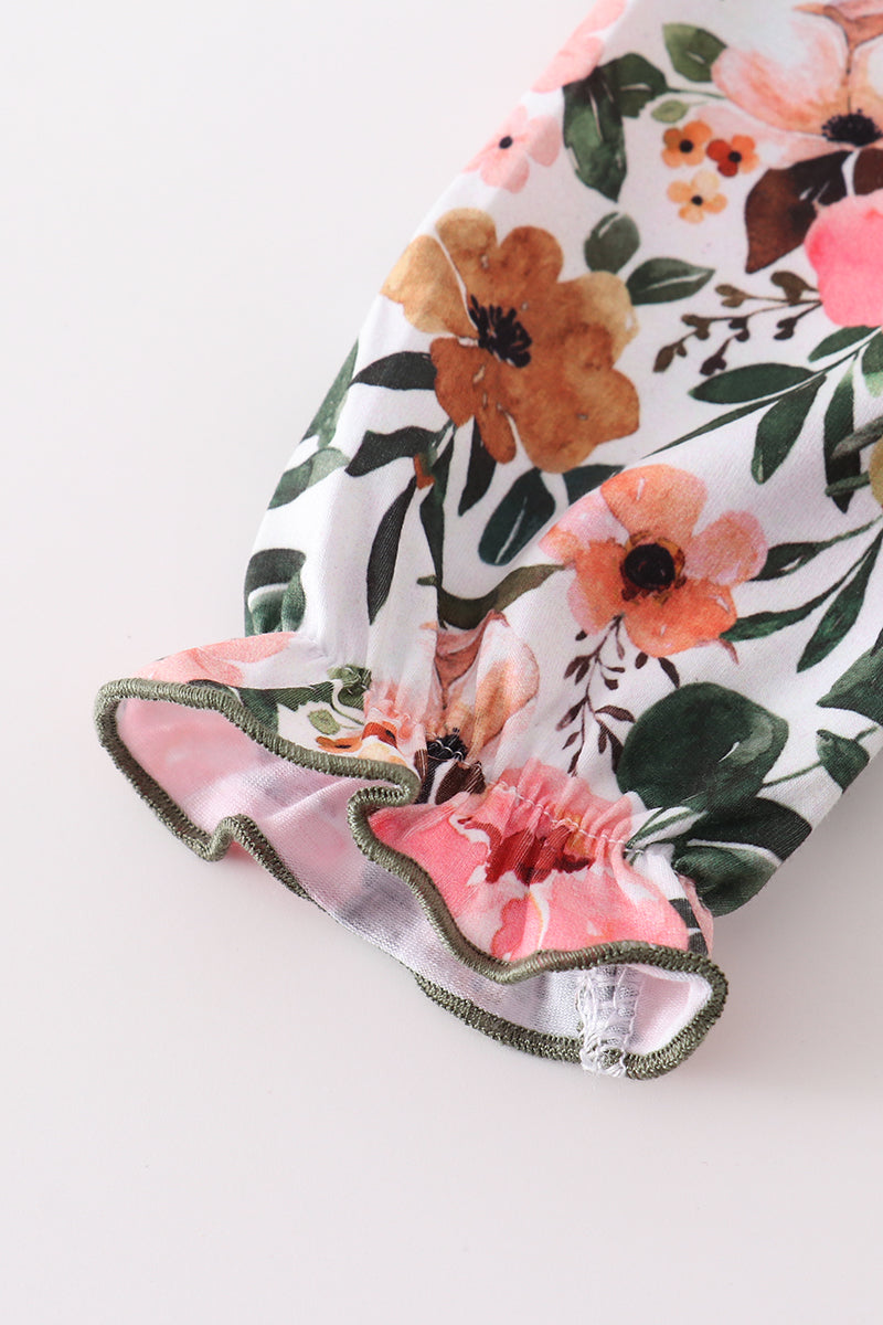 Pink Floral Girls Bubble Romper