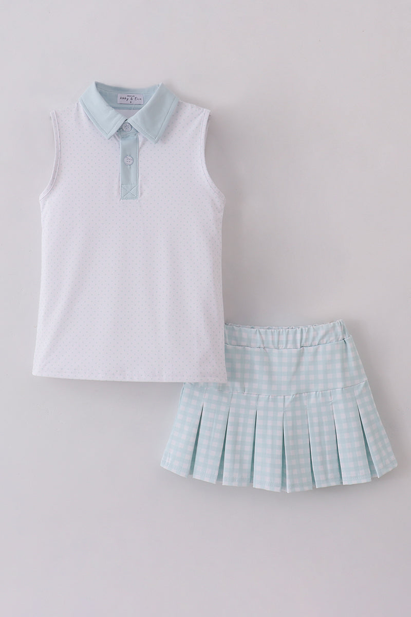 ꒰ ♩ ꒱ Girls light blue gingham skort set – Little Pookie Kids