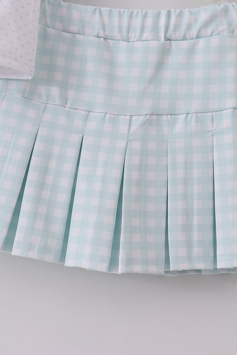Girls light blue gingham skort set