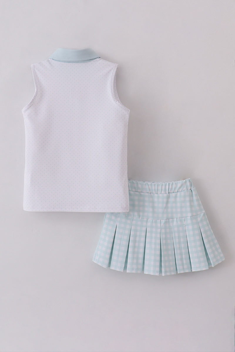 Girls light blue gingham skort set
