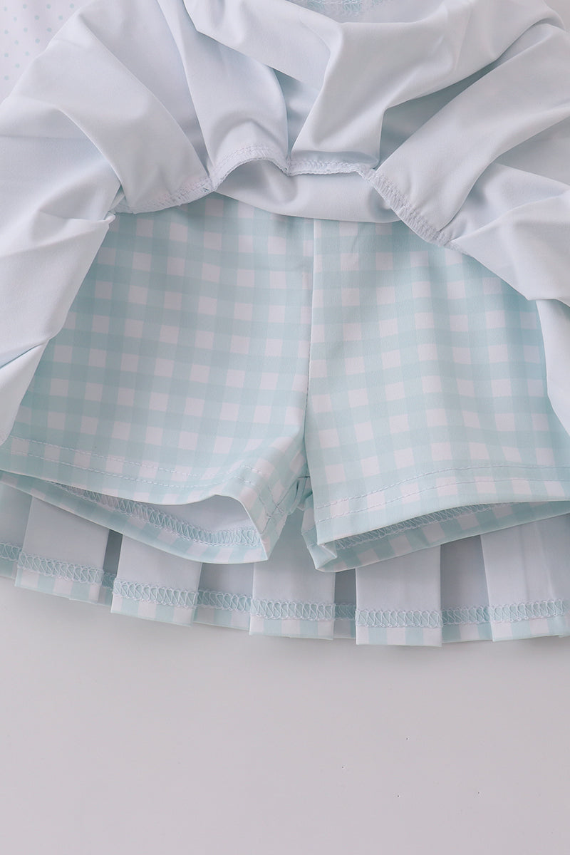 Girls light blue gingham skort set