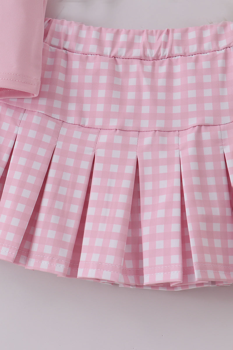 Girls Pink Ruffled Skort Set