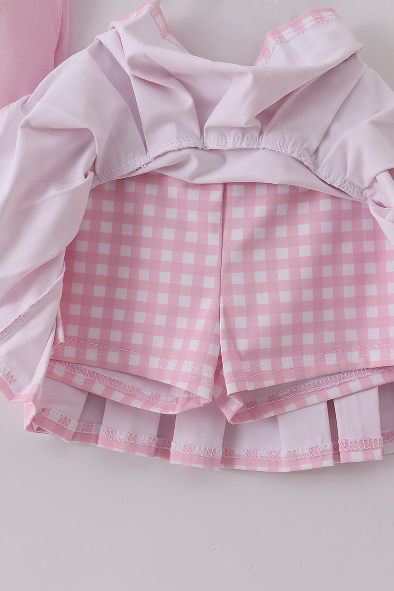 Girls Pink Ruffled Skort Set