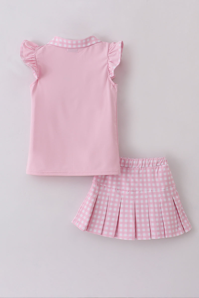 Girls Pink Ruffled Skort Set