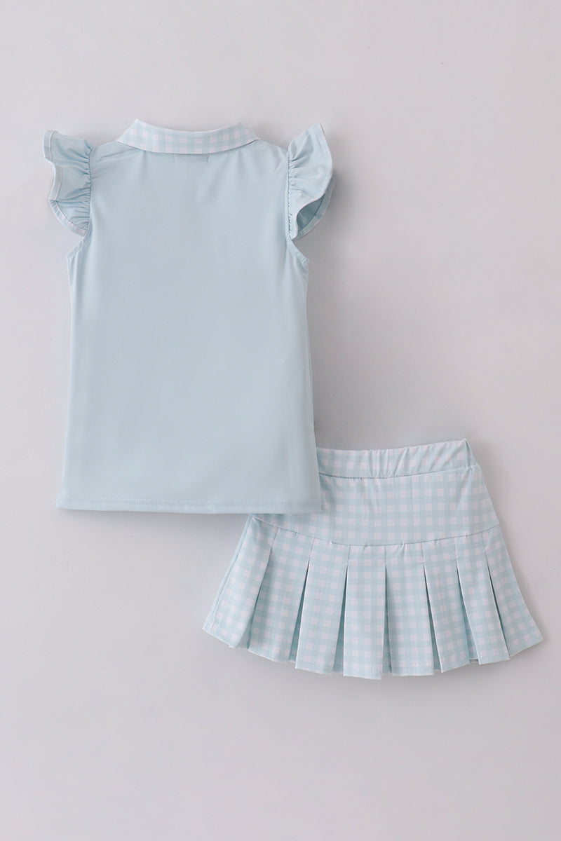 Girls Blue Ruffled Skort Set
