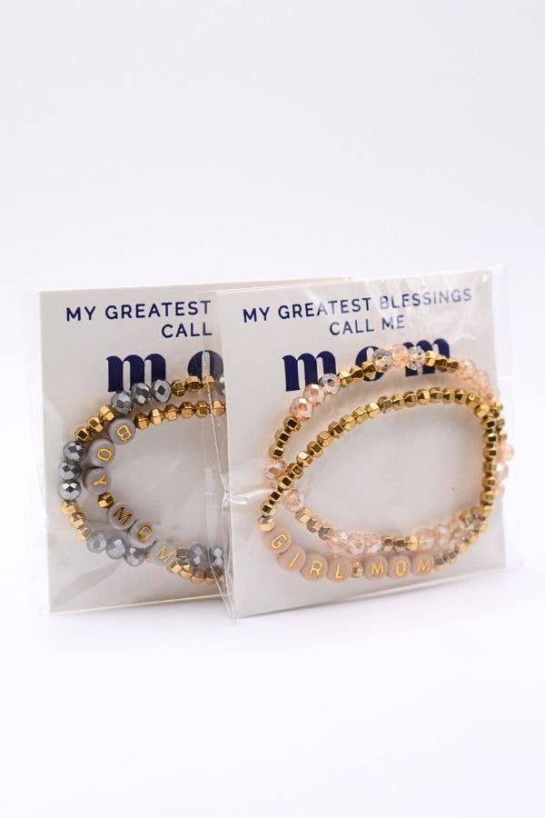 Gold and Gray Boy Mom Bracelet Set
