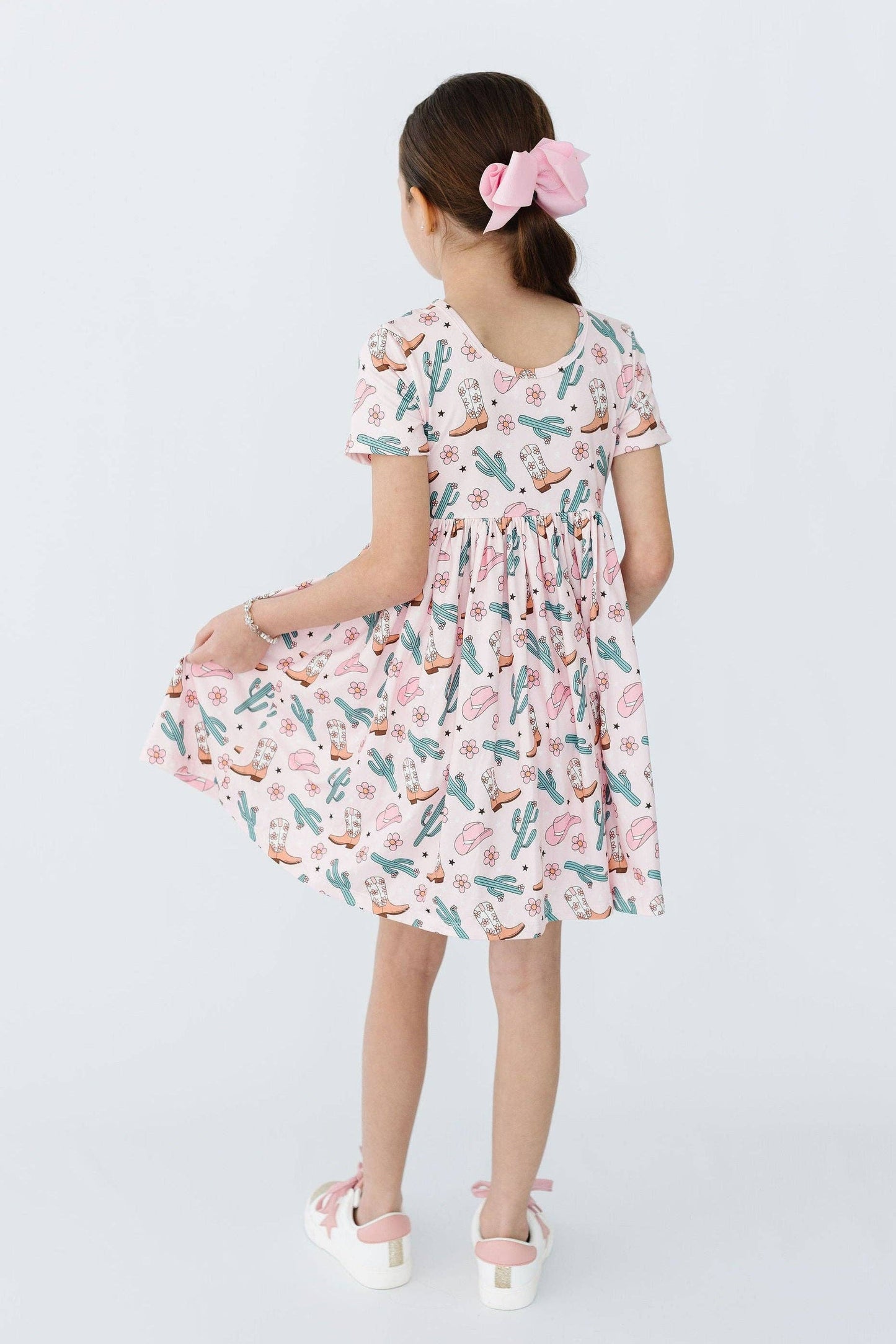 Pink Cactus Cowgirl S/S Pocket Girls Twirl Dress