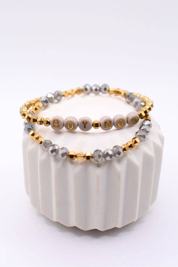 Gold and Gray Boy Mom Bracelet Set