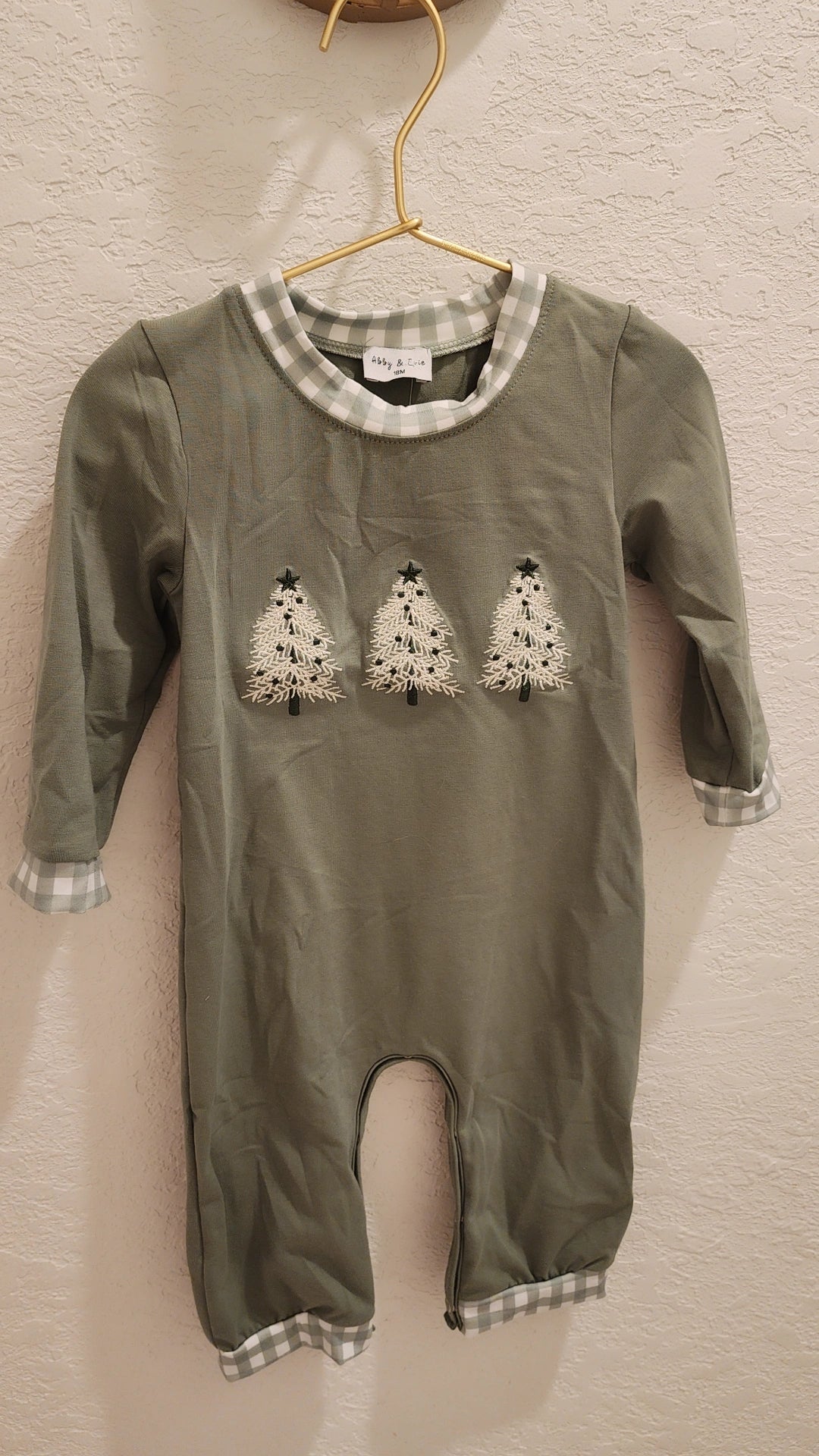 Baby Sage Green Christmas Tree Romper