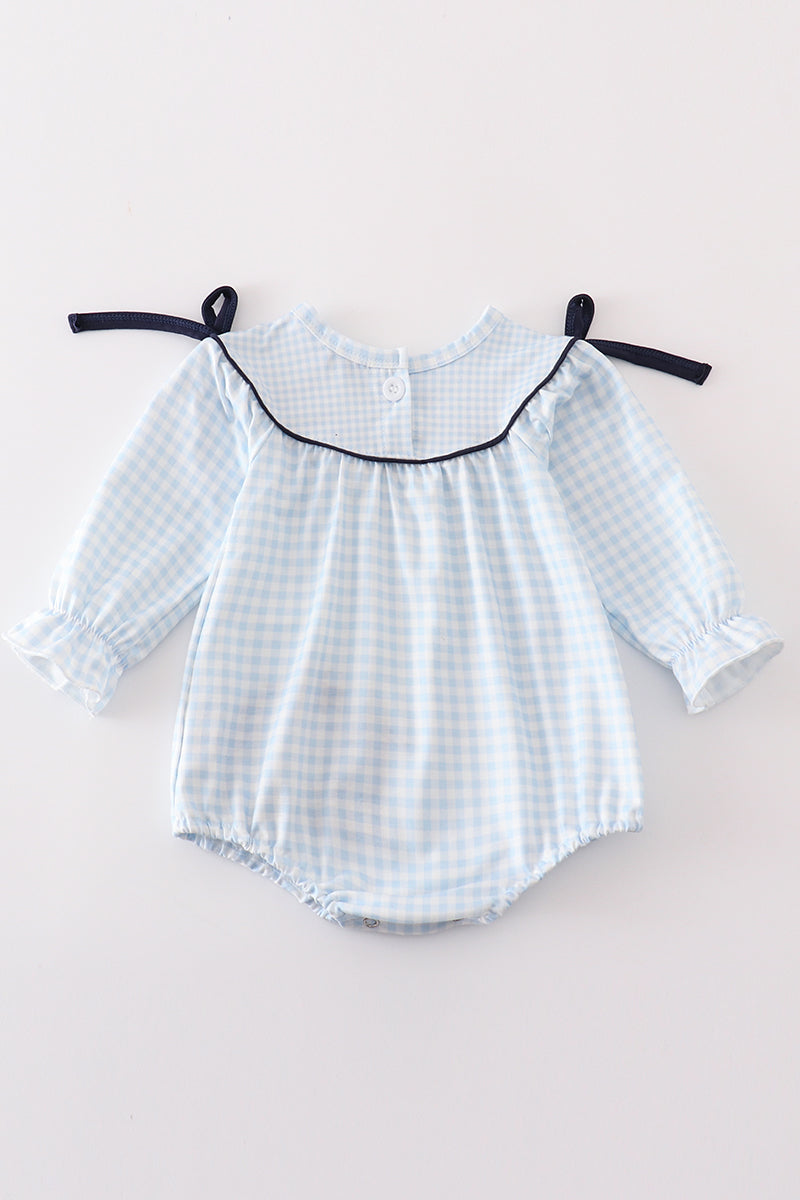 Girls Navy Nativity Embroidered Bubble Romper