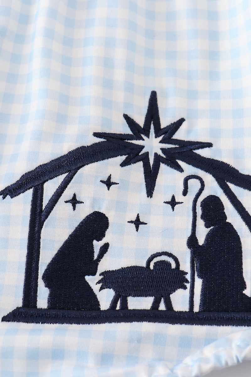 Girls Navy Nativity Embroidered Bubble Romper