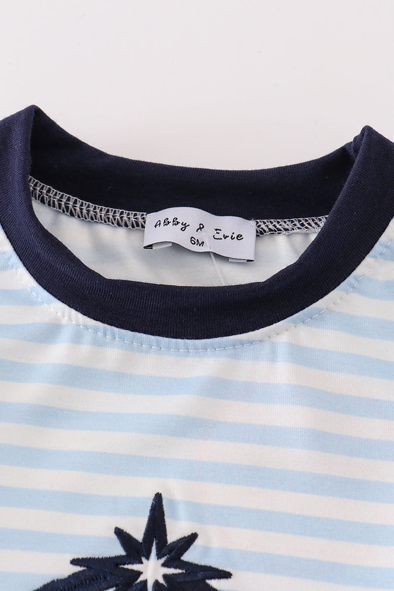 Boys Navy Embroidered Nativity Bubble Romper