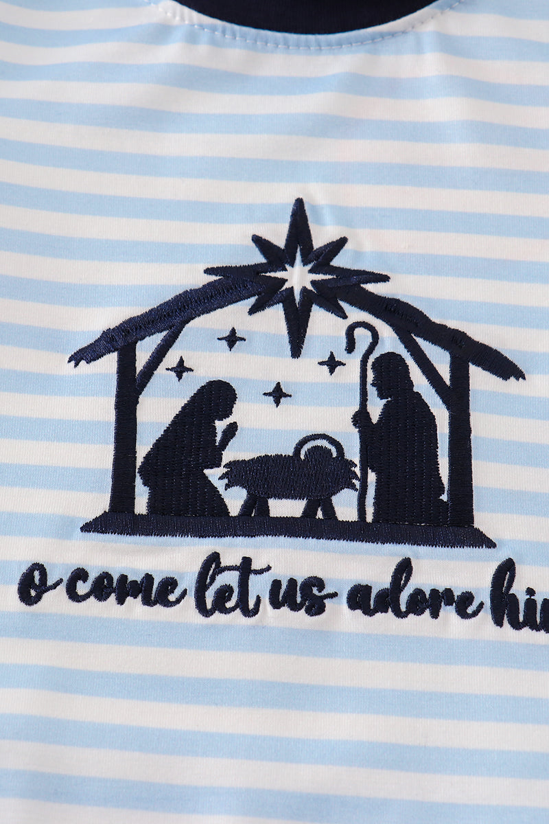 Boys Navy Embroidered Nativity Bubble Romper