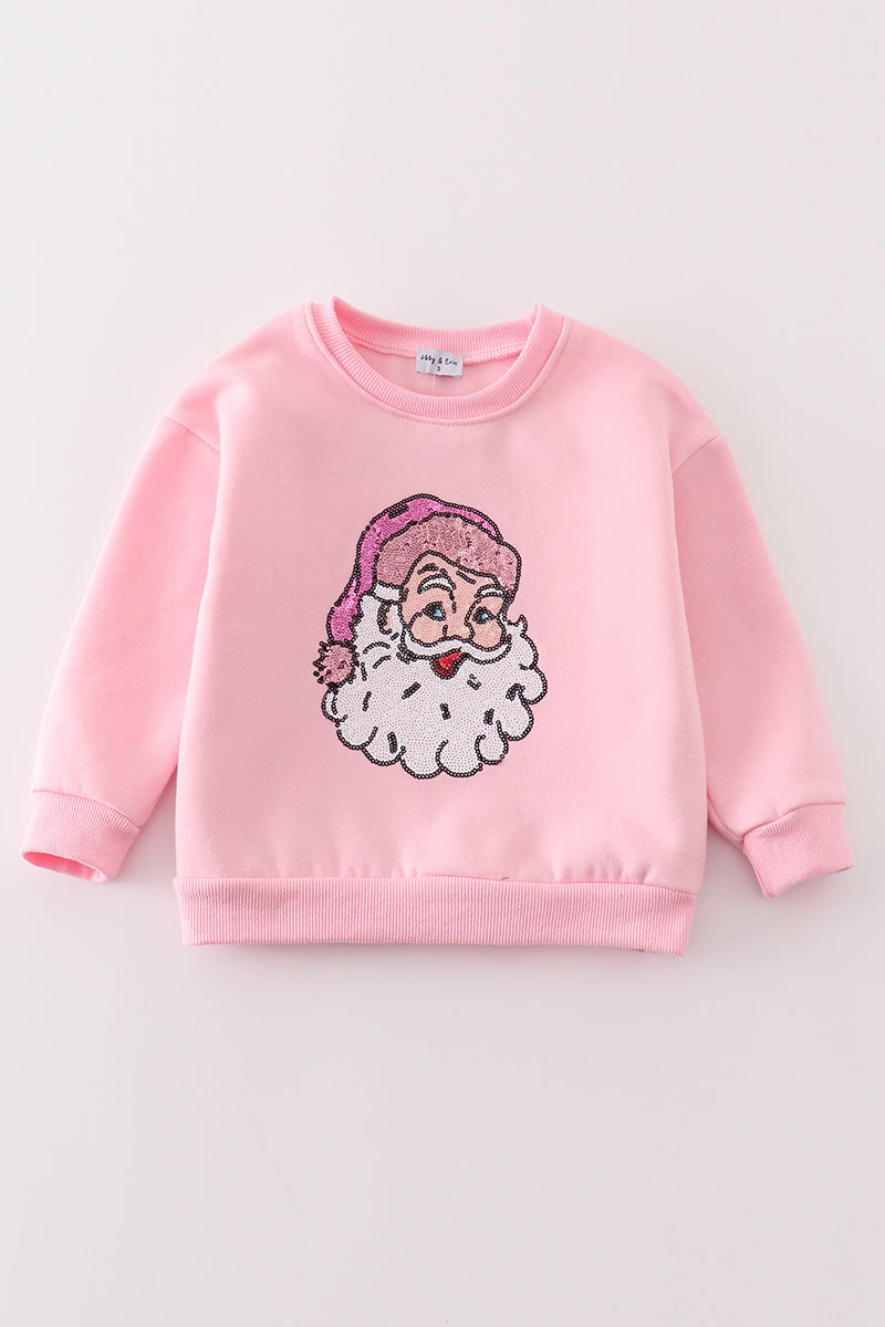 Pink Santa Sequin Girls Sweatshirt
